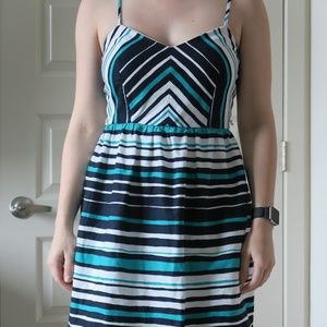 Spaghetti Strap Blue Stripes Mini Dress